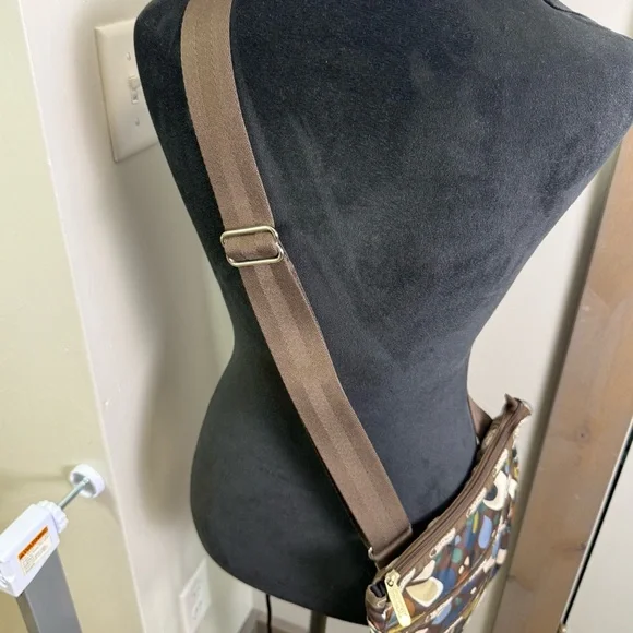LeSportsac Triple Zip 3 Pocket Brown Floral Crossbody Bag Purse Adjustable - Picture 4 of 5